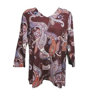 Chico's Bella Paisley V-Neck Top New With Tags